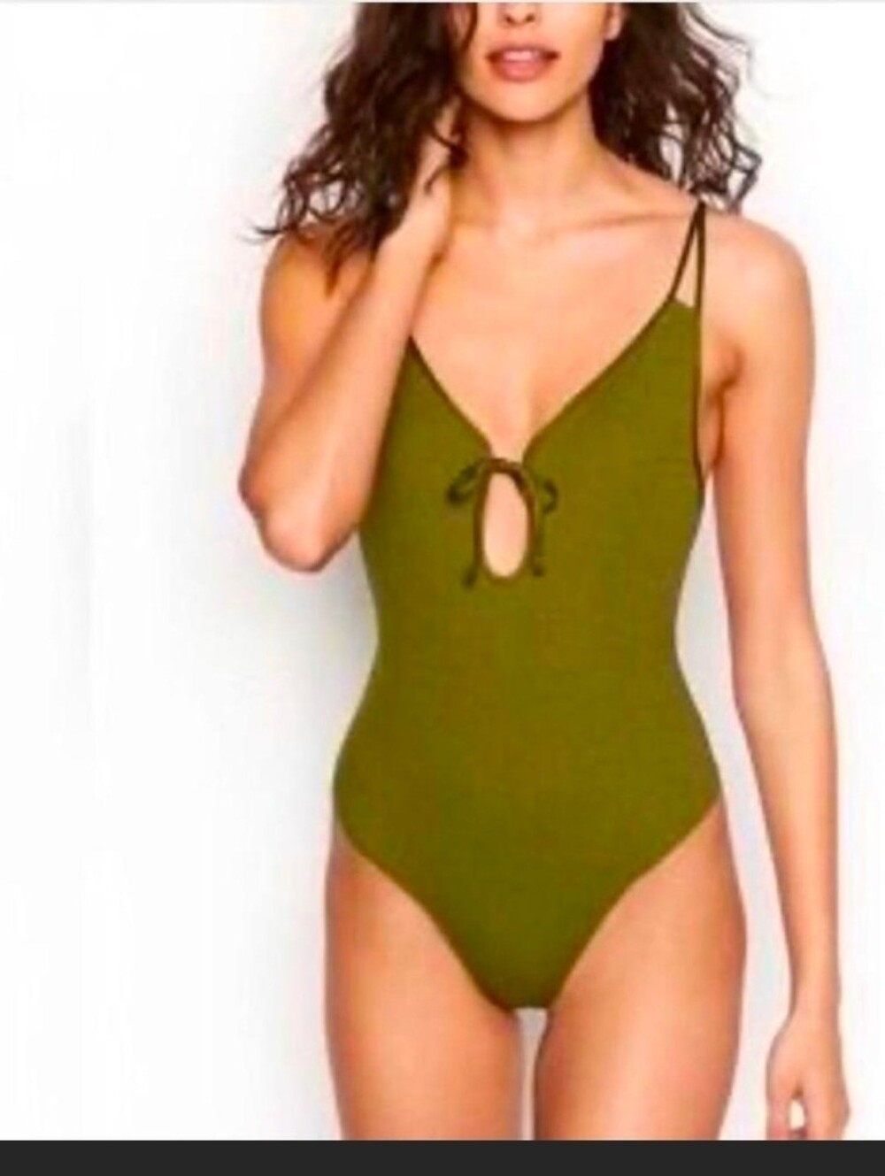 Women's Olive Green One-Piece Bodysuit with Front Tie